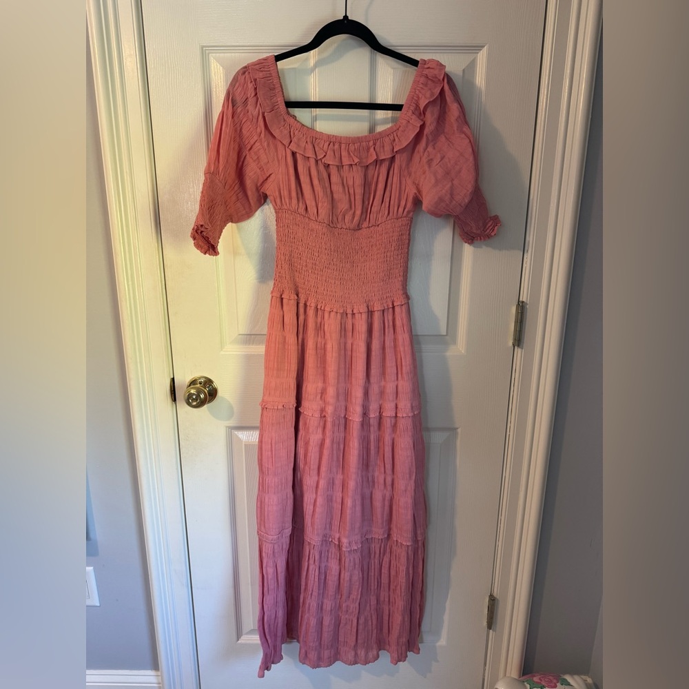 BB Dakota Pink Smocked Maxi Dress
